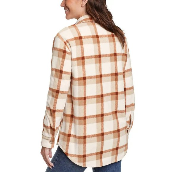NWoT Eddie Bauer Women's Microfleece Shirt Jacket Tan Check Size 2XL $75 EE343 - Picture 2 of 3